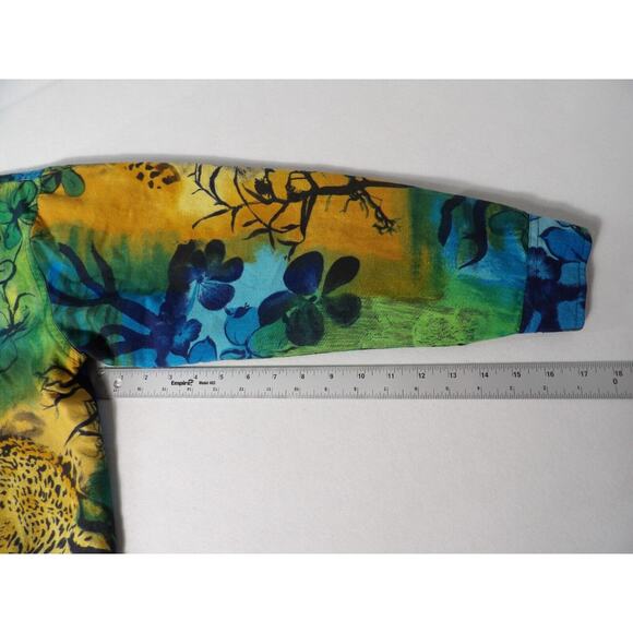 Kaktus USA Linen Top Blouse Button up Cheetah Animal Africa Trees Art to Wear Co - Picture 13 of 15